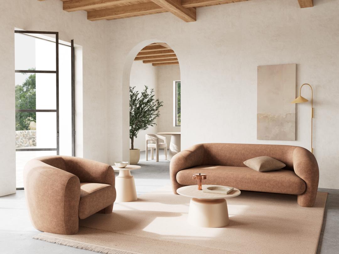 Ronde Salontafel Waleed Keramiek in travertinlook, 70cm, kleur Beige