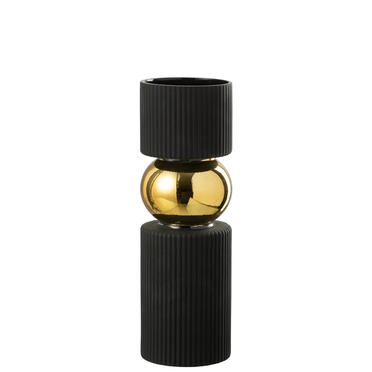 J-Line Vaas/Kaarshouder Snoep Glas Zwart/Goud Medium