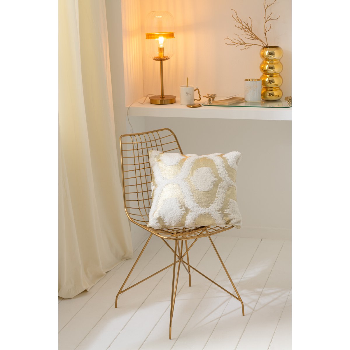 J-Line kussen Folie Print - katoen - wit/goud