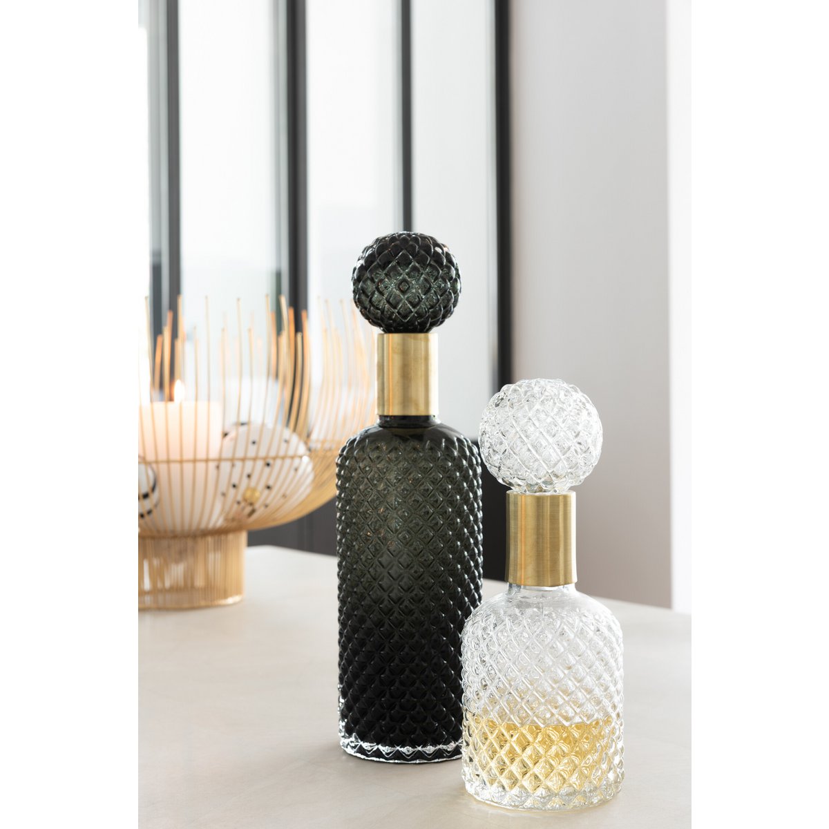 J-Line Fles+Stop Deco Relief Glas Transparant Small