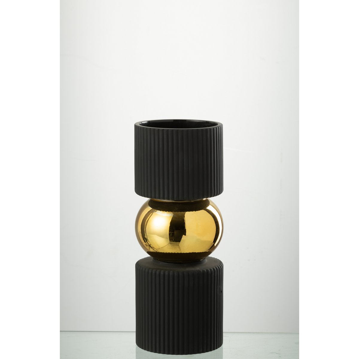 J-Line Vaas/Kaarshouder Snoep Glas Zwart/Goud Small