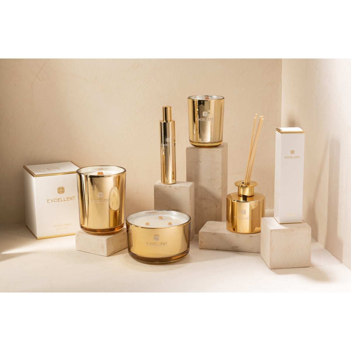 J-Line huisparfum Excellent - Golden Honey - glas - goud