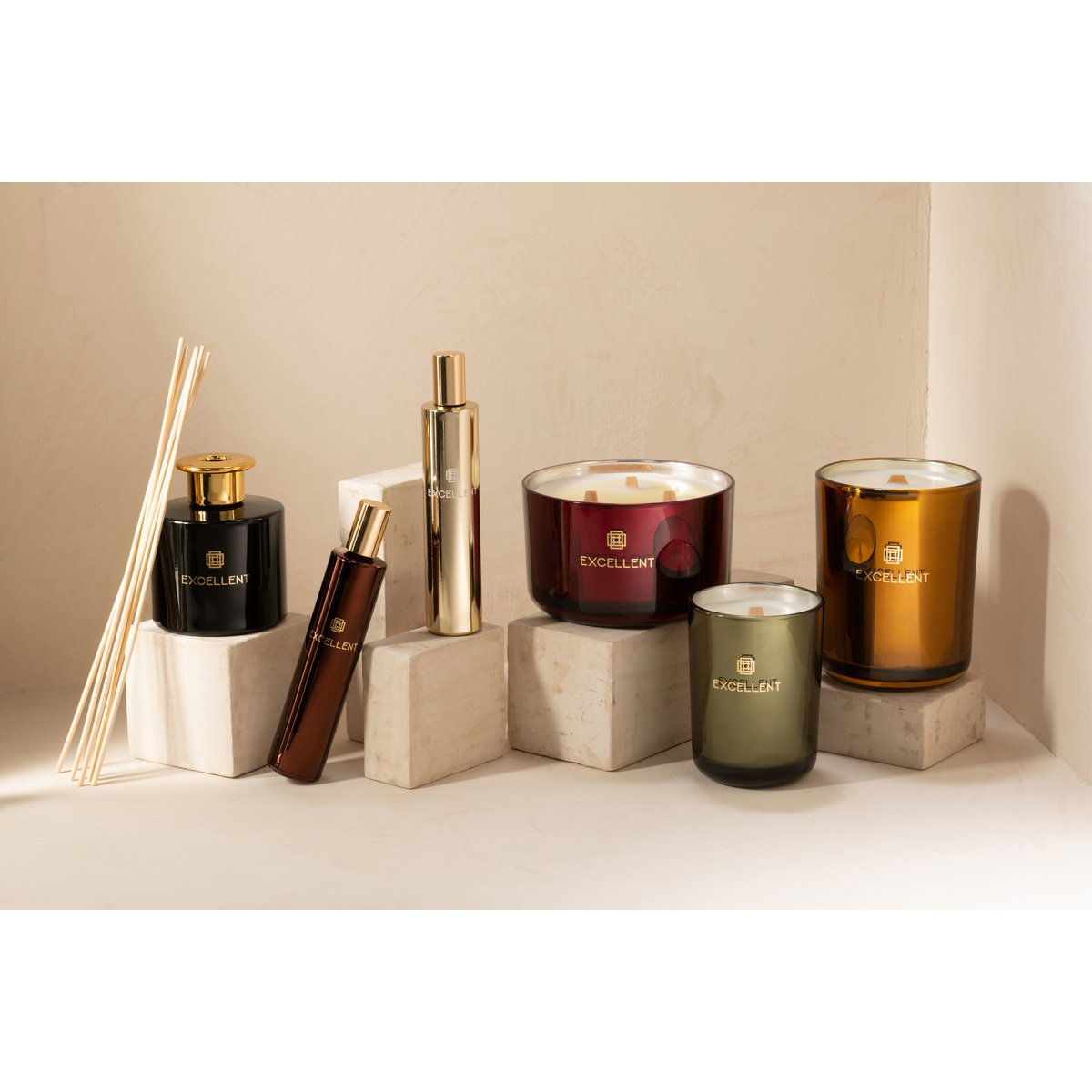 J-Line huisparfum Excellent - Golden Honey - glas - goud