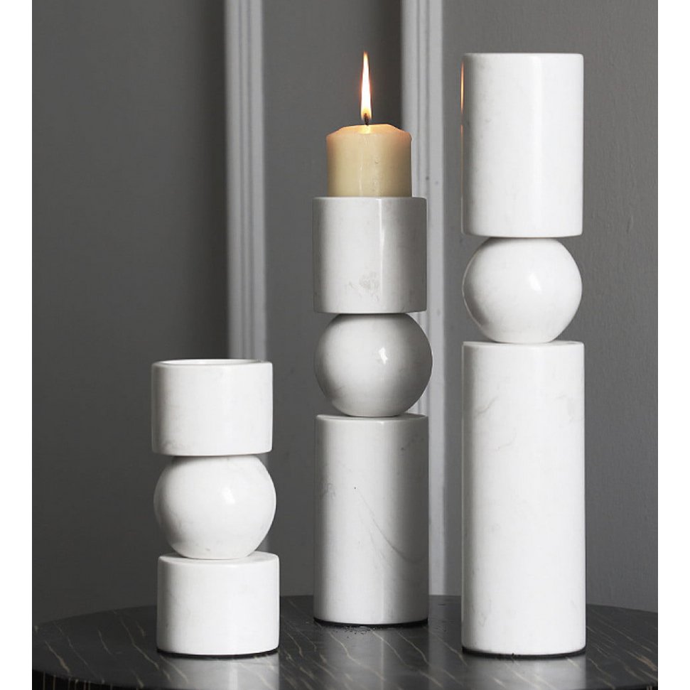 KANDELAAR | MARBLE | WHITE S H19.5cm*W8cm D 8cm