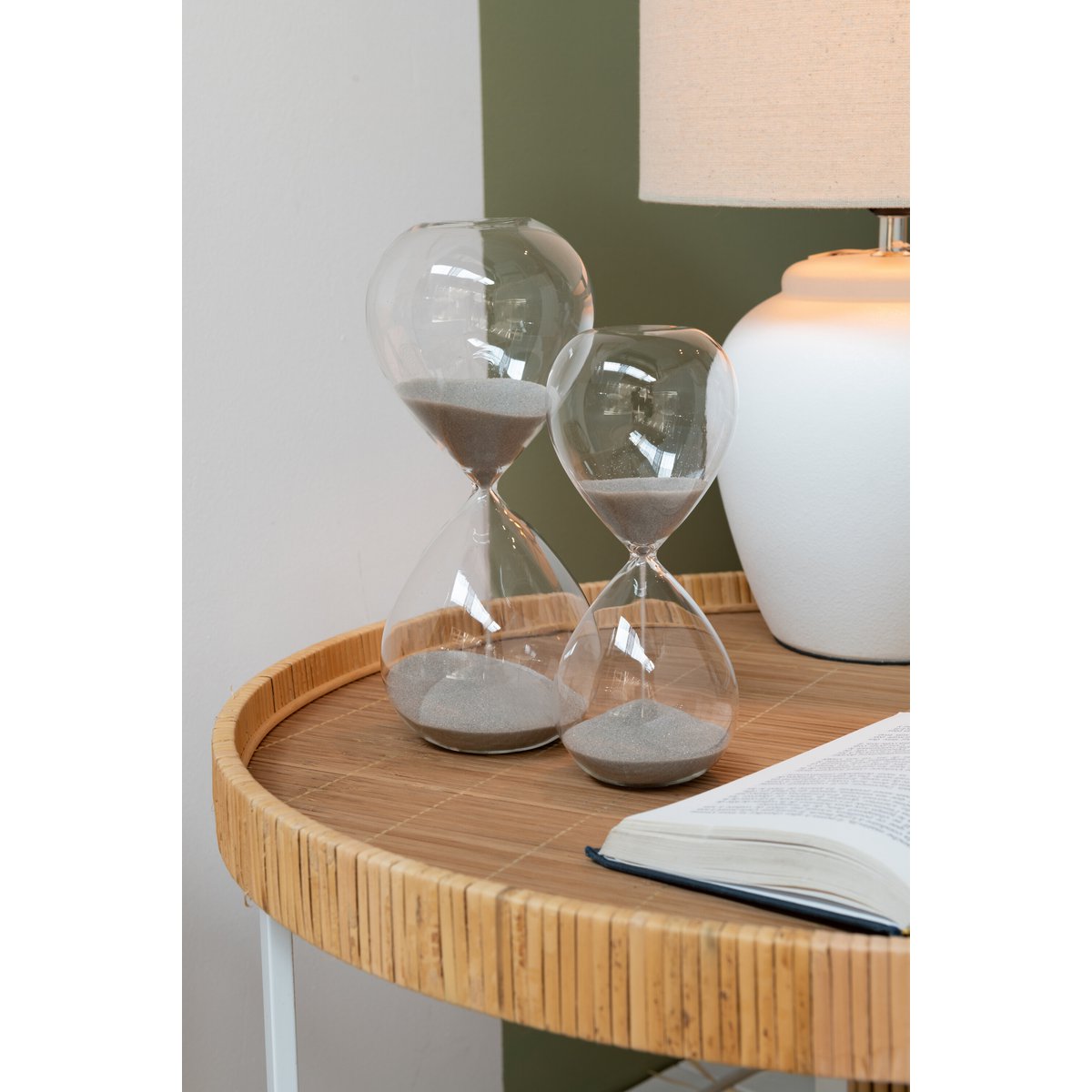 J-Line Zandloper Deco Glas/Zand Grijs Medium